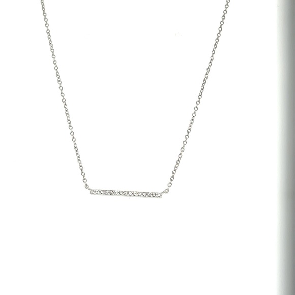 Horizontal Bar Necklace in Sterling  Silver and White spinels - Picture 4 of 4